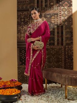 Kasee - Magenta Embroidered Saree with Unstitched Blouse