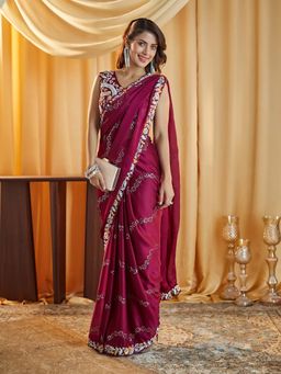 Kasee - Wine Embroidered Saree with Unstitched Blouse