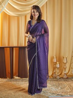 Kasee - Purple Embellished Saree with Unstitched Blouse