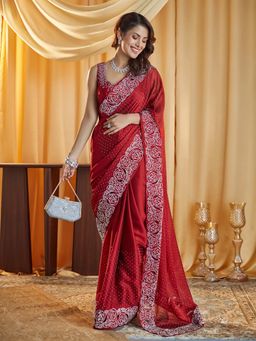 Kasee - Maroon Embellished Saree with Unstitched Blouse