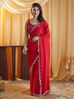 Kasee - Red Embellished Saree with Unstitched Blouse