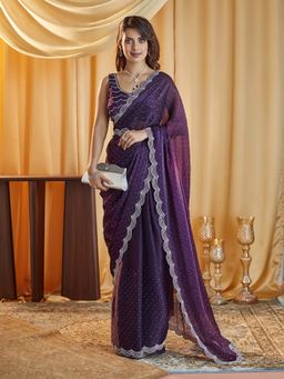 Kasee - Purple Embellished Saree with Unstitched Blouse