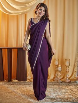 Kasee - Purple Embellished Saree with Unstitched Blouse