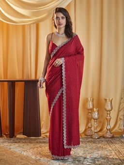 Kasee - Maroon Embellished Saree with Unstitched Blouse