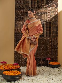 Kasee - Peach Woven Saree with Unstitched Blouse