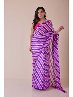 Zari Jaipur - Purple Printed Saree with Unstitched Blouse