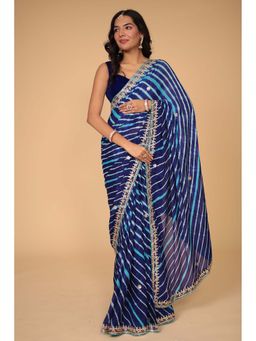 Zari Jaipur - Blue Printed Saree with Unstitched Blouse