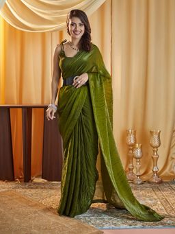 Kasee - Green Solid Saree with Unstitched Blouse