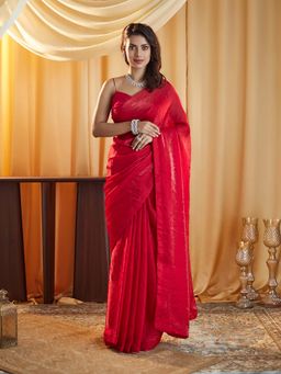 Kasee - Red Solid Saree with Unstitched Blouse