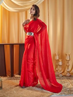 Kasee - Red Solid Saree with Unstitched Blouse