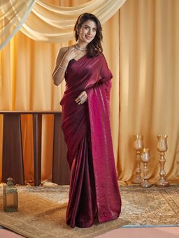 Kasee - Wine Solid Saree with Unstitched Blouse