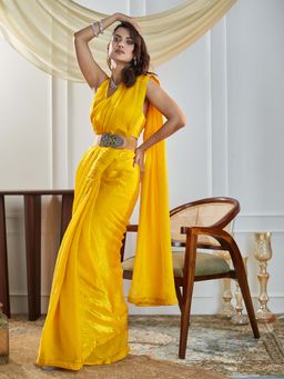 Kasee - Yellow Solid Saree with Unstitched Blouse