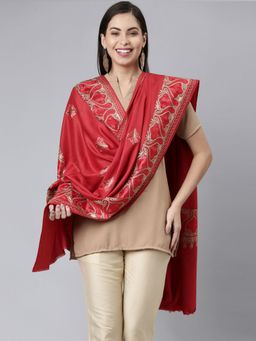 Pashmoda - Women Maroon Woven Design Jamawar Shawl