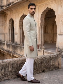 Jompers - Men Sage Green Jacquard Silk Jacket with Pyjama