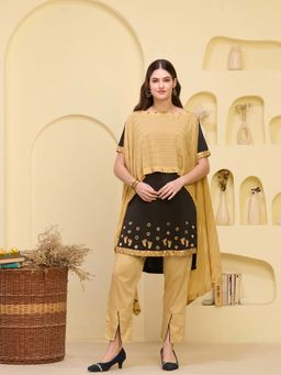 First Resort by Ramola Bachchan - Golden Mirror Hand Embroidered Asymmetric Cape