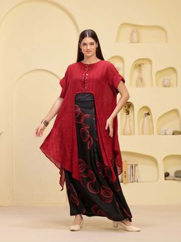 First Resort by Ramola Bachchan - Red Mirror Hand Embroidered Cape