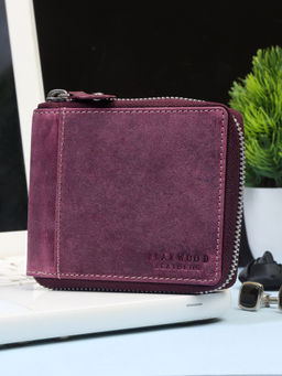 Teakwood - Men Magenta Genuine Leather Solid Zip Around Wallet