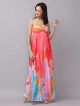 Vastranand - Rose Pink Floral Neck Dress