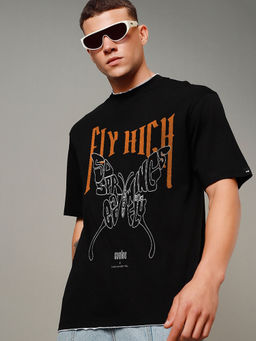 Bewakoof - Men's Black Evolve High Graphic Printed Oversized T-shirt