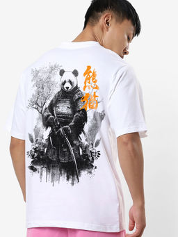Bewakoof - Men's White Rouge Warrior Graphic Printed Oversized T-shirt