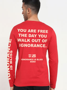 Bewakoof - Men Bold Red Ignorance is bliss Graphic Printed T-Shirt