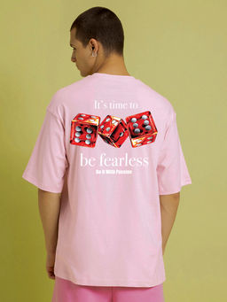 Bewakoof - Men Pink Fearless Graphic Printed Oversized T-Shirt