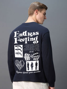 Bewakoof - Men Navy Blue Endless Graphic Printed Oversized T-Shirt