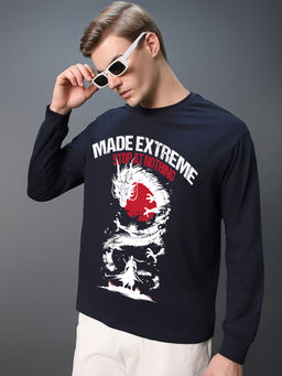 Bewakoof - Men Navy Blue Extreme Graphic Printed Oversized T-Shirt