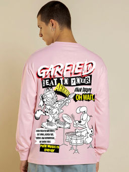 Bewakoof - Official Garfield Merchandise Men Pink Drum Graphic Printed Oversized T-Shirt