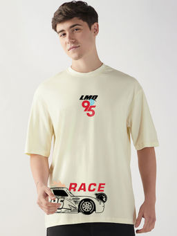 Bewakoof - Official Disney Merchandise Men Cream LMQ 95 Graphic Printed Oversized T-Shirt