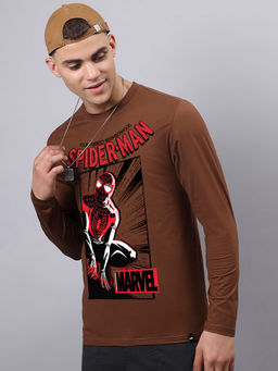 Bewakoof - Official Marvel Merchandise Men Brown Spiderman Graphic Printed T-Shirt