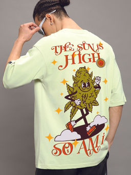 Bewakoof - Men's Fog Green High Sun Graphic Printed Oversized T-shirt