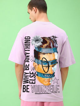 Bewakoof - Men's Purple Be Yourself Graphic Printed Oversized T-shirt