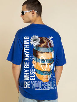 Bewakoof - Men's Blue Be Yourself Graphic Printed Oversized T-shirt