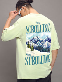 Bewakoof - Men's Fog Green Scrolling Graphic Printed Oversized T-shirt