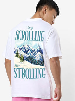 Bewakoof - Men's White Scrolling Typography Oversized T-shirt