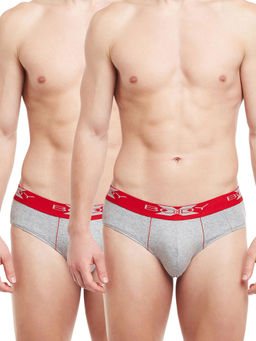 BODYX - Men's Grey Solid Cotton Briefs By Body Care (Pack of 2)