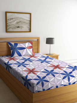 FABINALIV - Multi-Color Geometric 210 Tc Cotton Blend Bedsheet with Pillow Cover (Single)