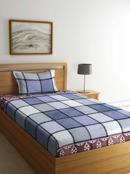 FABINALIV - Multi-Color Checkered 210 Tc Cotton Blend Bedsheet with Pillow Cover (Single)
