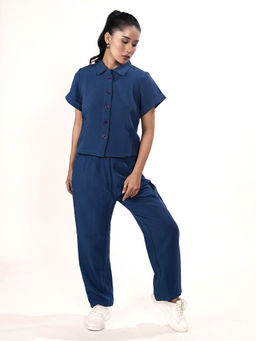 Zink London - Women Blue Solid Co-Ord (Set of 2)