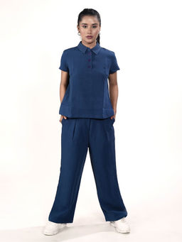 Zink London - Women Blue Solid Co-Ord (Set of 2)