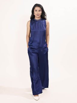 Zink London - Women Blue Solid Co-Ord (Set of 2)