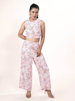 Zink London - Women Pink Floral Co-Ord (Set of 2)