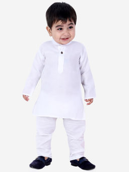 BownBee - Boys Stand Collar Cotton Kurta Pajama-white (Set of 2)