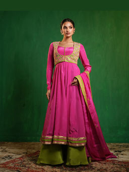 AHI Clothing - Fuschia Pink Anarkali Kurta and Palazzo with Dupatta