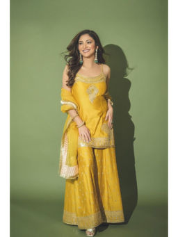 Sheetal Batra - Aabroo - Glaze Mustard Short Kurta with Sharara and Dupatta