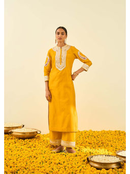 Sheetal Batra - Aliyah- Glaze Mustard Straight Long Kurta with Palazzo and Dupatta