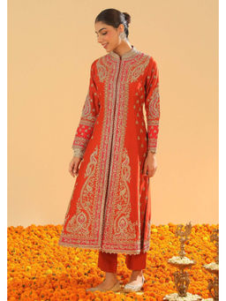 Sheetal Batra - Amayah - Burnt Orange Long A-Line Jacket Kurta with Pant
