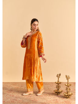 Sheetal Batra - Azmiya - Silk Velvet Orange Kurta with Salwar and light Dupatta