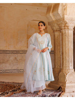 Bannhi by Priyanka Rathore - Pastel Blue Chanderi Kurta with Pant & Dupatta